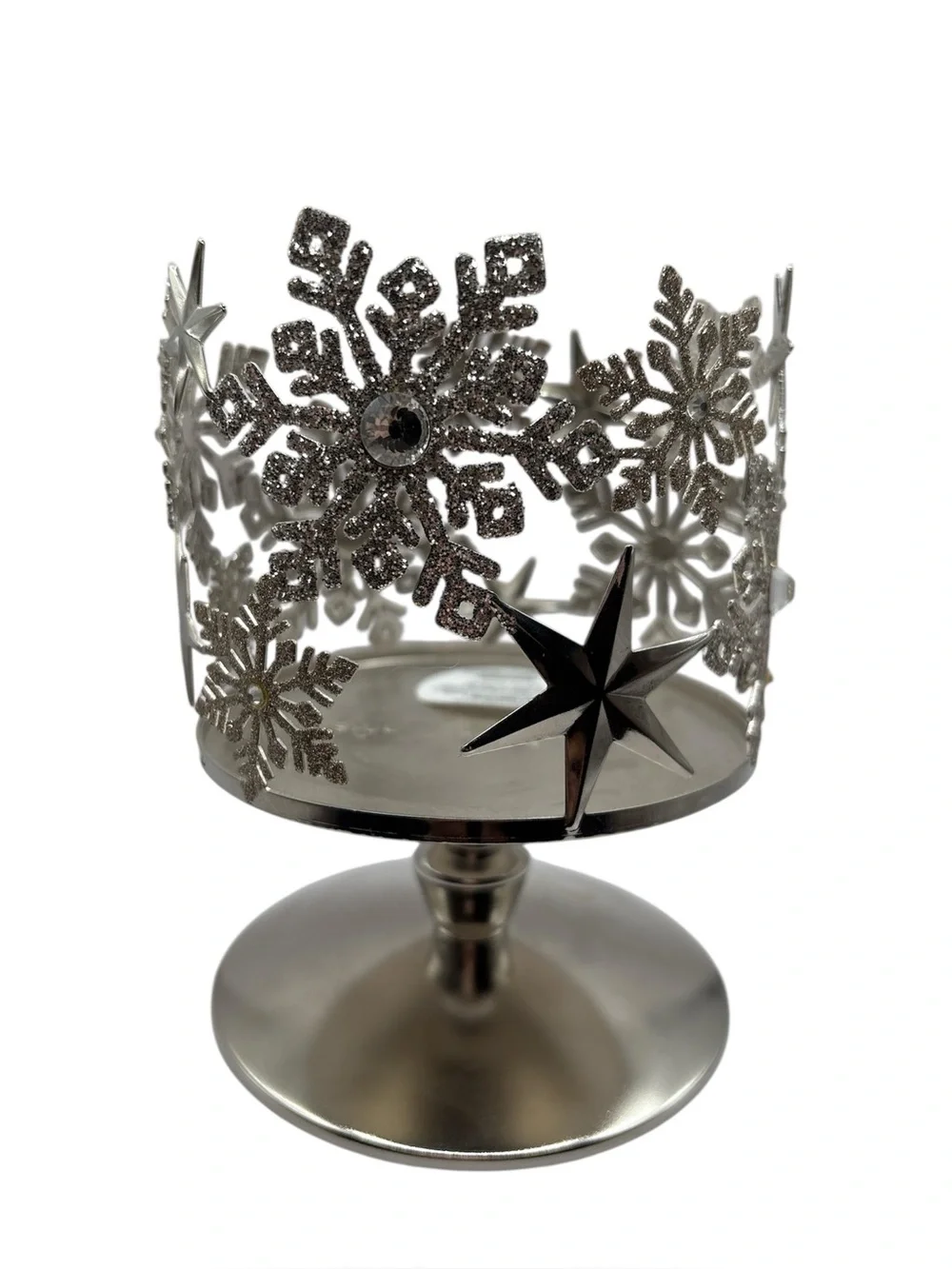Bath & Body Works Silver  Snowflake Pedestal 3-Wick Candle Holder 6
